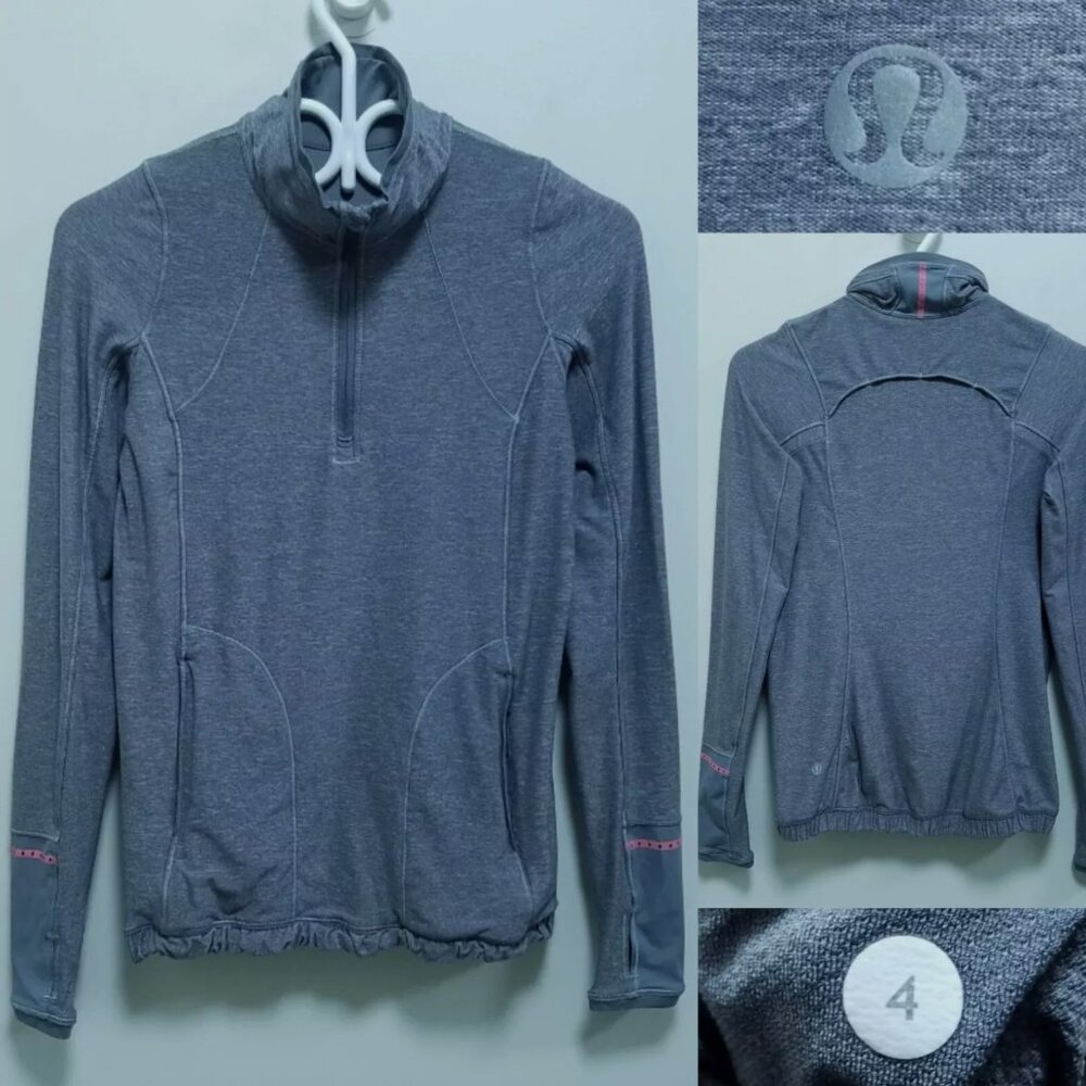 Lululemon Pace Pusher Sweater 4 XS Woman's 1/2 Zip Pink Heathered Slate Gray